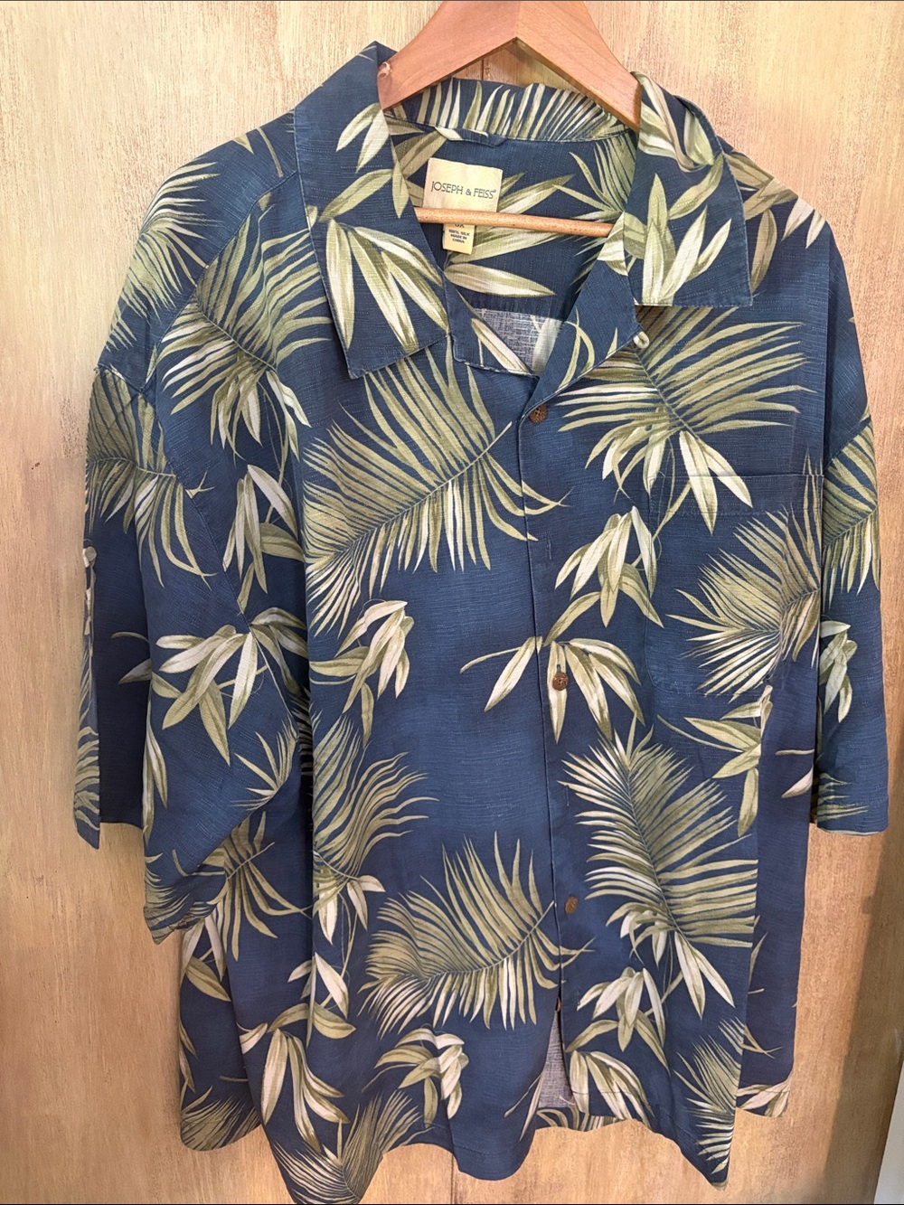 Joseph & Feiss Blue Palm Leaf Hawaiian tropical Shirt 100% silk 3xxx